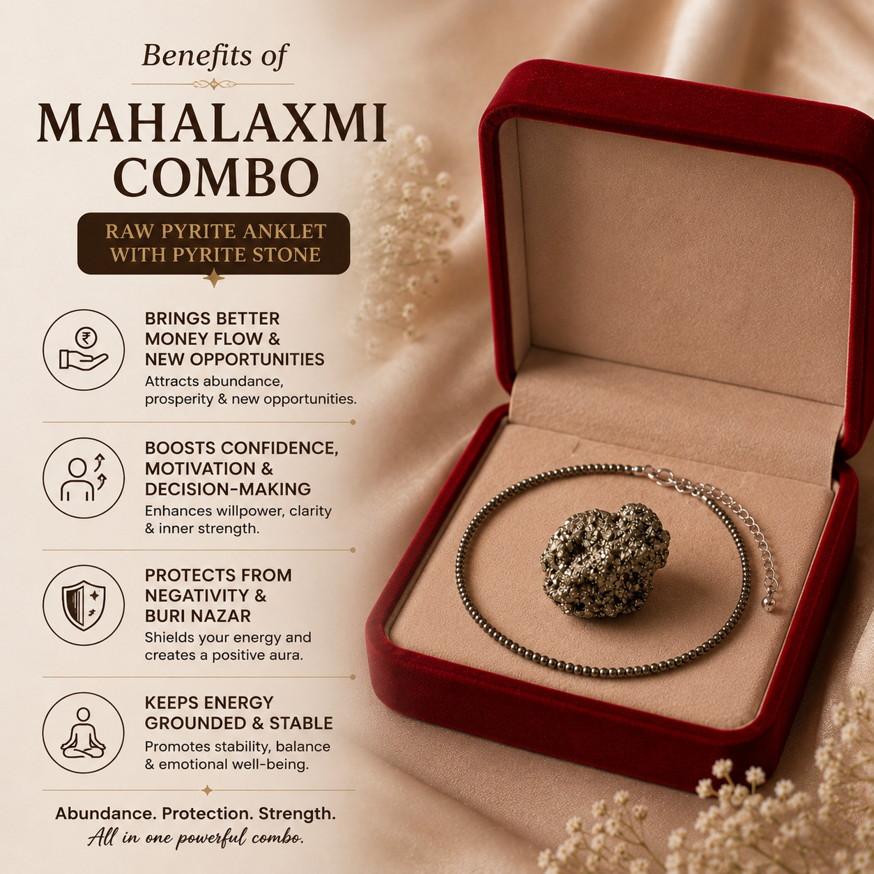 Mahalaxmi Pyrite Anklet Combo | Raw Pyrite Stone + Natural Pyrite Anklet
