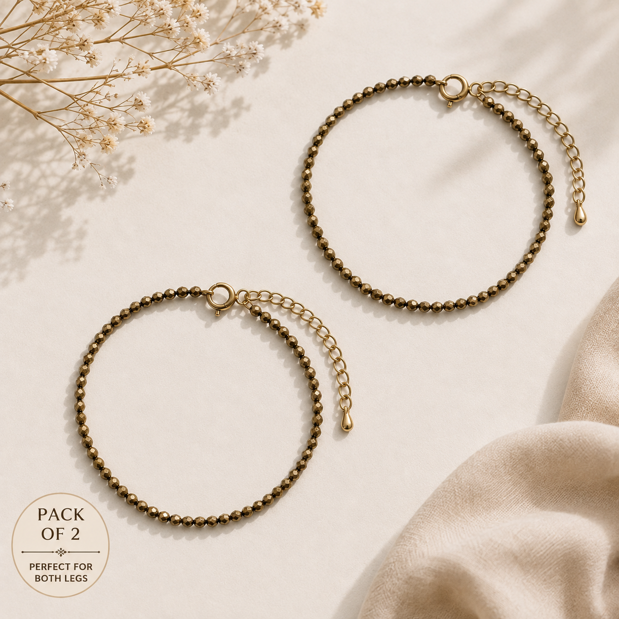Maa Lakshmi Siddh Raw Pyrite Anklet (Pack Of 2)