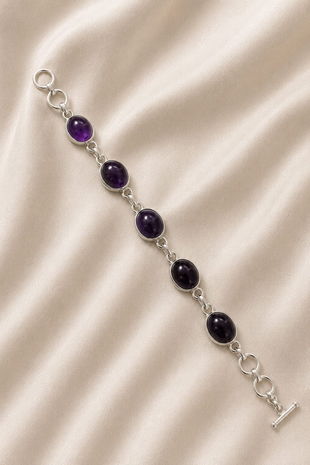 5 Layer Amethyst Bracelet - Silver Plated