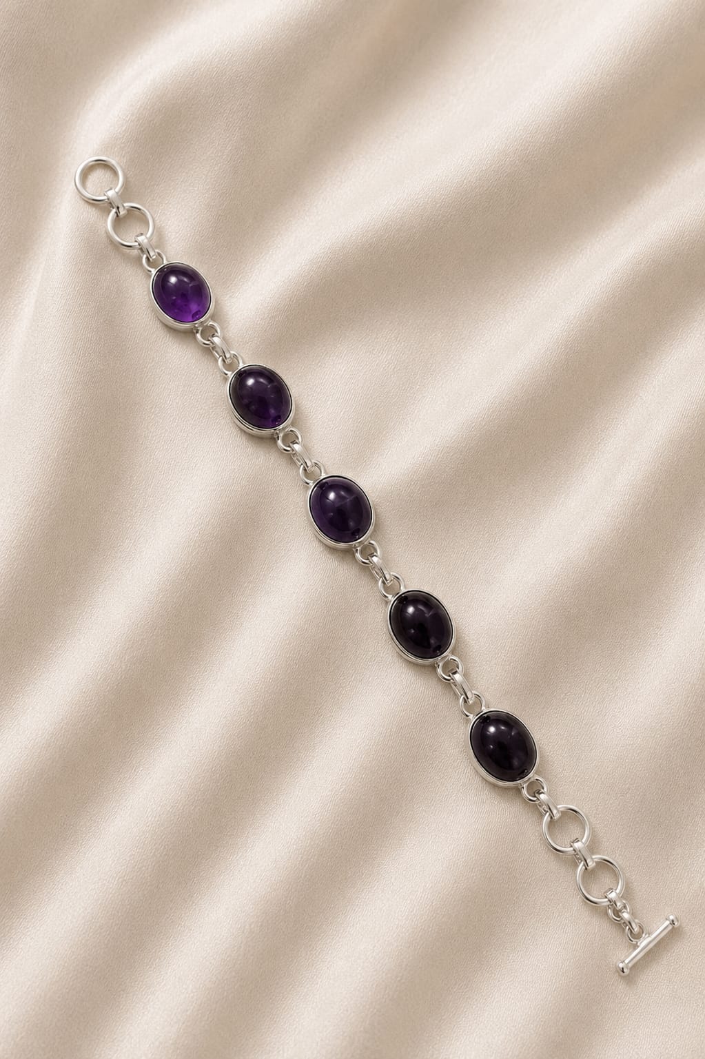 5 Layer Amethyst Bracelet - Silver Plated