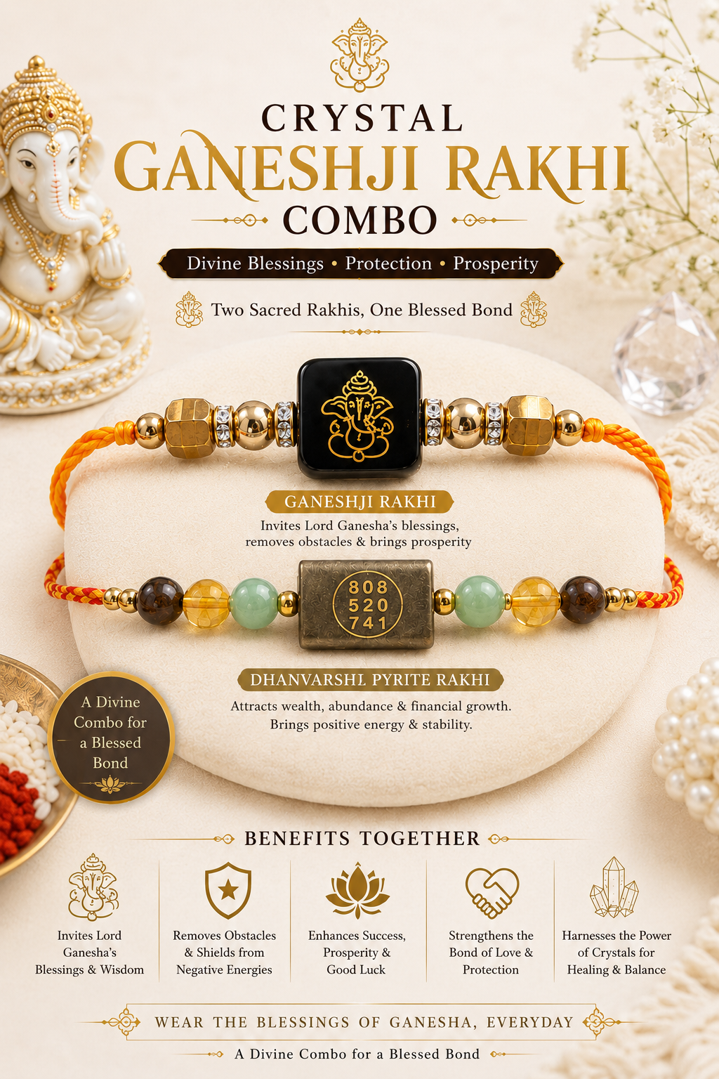 Ganesh Ji & Dhanvarsha Pyrite Rakhi Combo